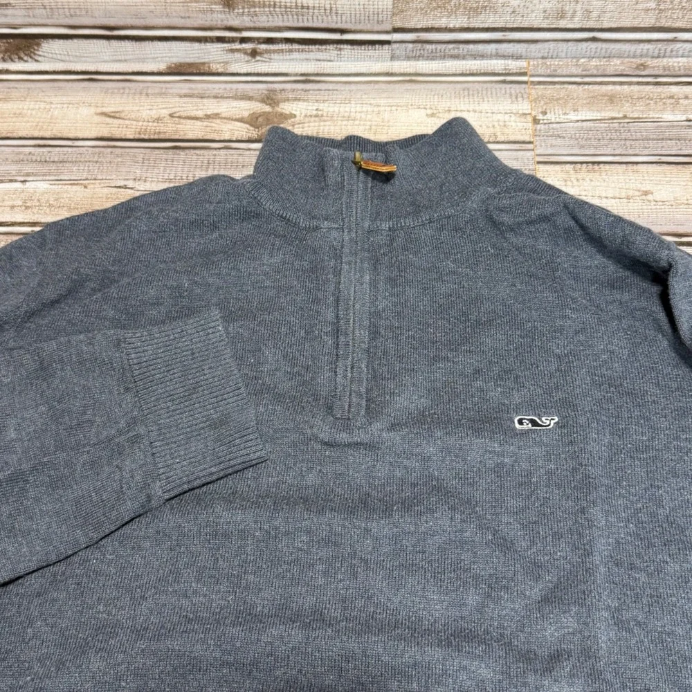 Vineyard Vines Quarter Zip Pullover Sweater Mens Medium Blue Cotton Ribbed Logo